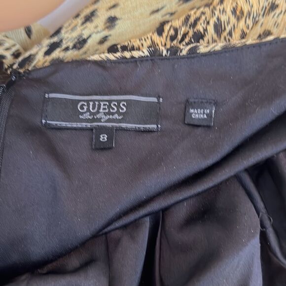Guess Sz 8 Dress Animal Print V Neck Slimming Sash Waist Cut Out Back Sleeveless - Picture 9 of 11